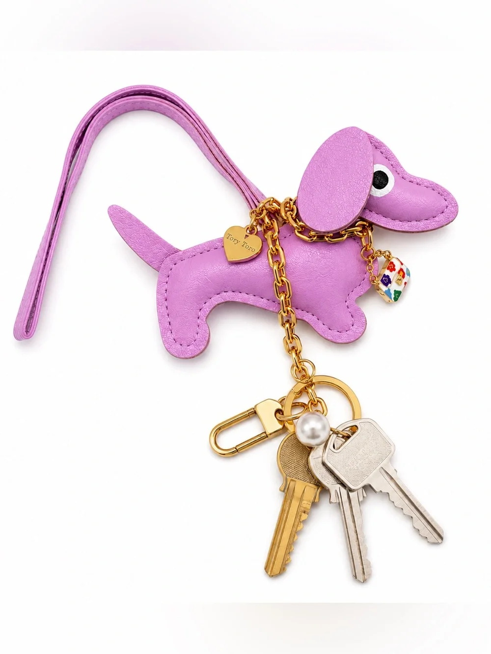 Charm Tory Toro Handmade Lavender Pink Leather Dachshund Bag Charm NWT 🐶💜